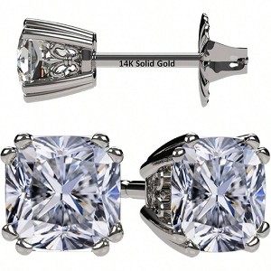 Cushion Cut CZ Earrings Gold Post Sterling Silver 0.60 - 4.00ctw - 1 of 4