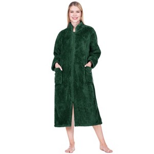 PAVILIA Womens Fluffy Housecoat Zip Robe, Faux Shearling Zipped Up Front Bathrobe, Plush Warm Zipper House Coat Lounger - 1 of 4
