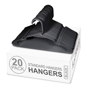 Heshberg Plastic Hangers Notched Black 20 Pack - 1 of 4