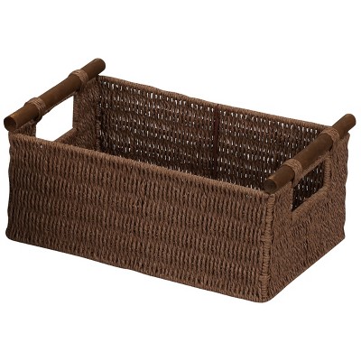 Rustic Rectangular Paper Rope Storage Baskets, Set of 3, Brown
