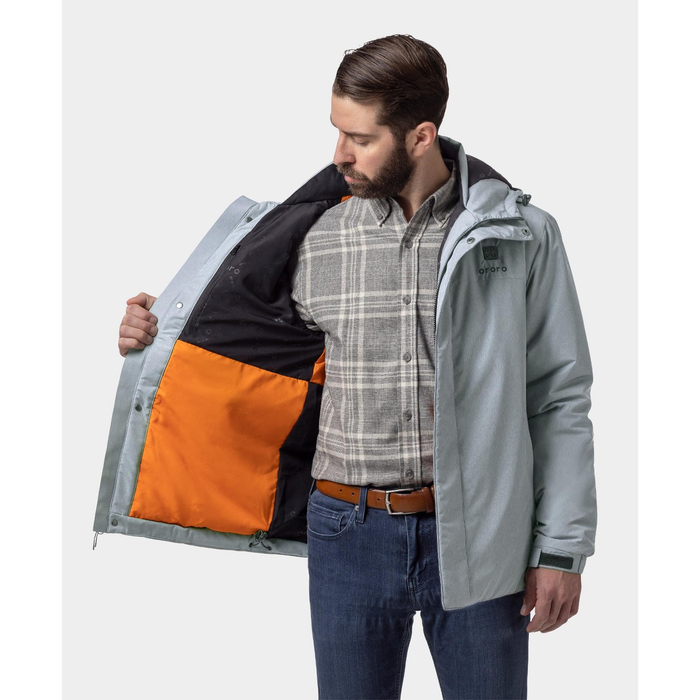 Мужские куртки Ororo 4-Zone Thermolite Heated Padded Jacket with Battery (Gray, 2XL) — фото 4