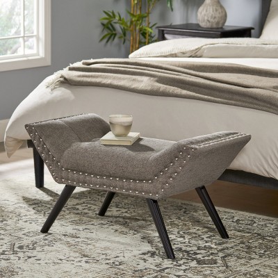Modern Button Tufted Sitting Bench,Accent Fabric Upholstered Ottoman for Bedroom or Living Room - The Pop Home