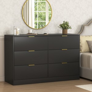 MOEPISY Simply Modern 6-Drawer Dresser, Chest of Drawers for Bedroom, Living Room, Hallway, and Entryway Black - 1 of 4