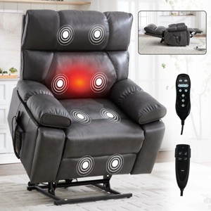 Oversized Power Lift Recliner Chair with Dual Motor and Infinite Position, Faux Leather Massage Recliner with Heat and Cup Holders-Koiai - 1 of 4