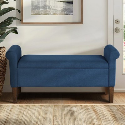 Contemporary Entryway Storage Bench,Fabric Fully Upholstered Storage Bench,Bedside Storage Bench With Armrests,Solid Wood Legs-Cuddlewood
