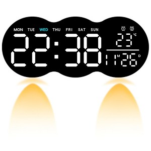 REGALWOVEN Digital Plastic Temperature Display Auto-Dimming Large Wall Clock 11 x 4.5 Inches - 1 of 4