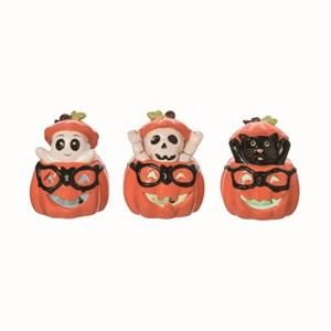 Transpac Ceramic Light Up Jack-O-Lantern Figurine Set of 3 Halloween Home Decorations - 1 of 1