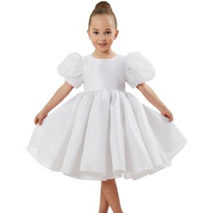 2Bunnies Girls' 12M-10yr Puff Sleeve Babydoll Fit & Flare Princess Flower  Girl Dress White 7-8 years : Target