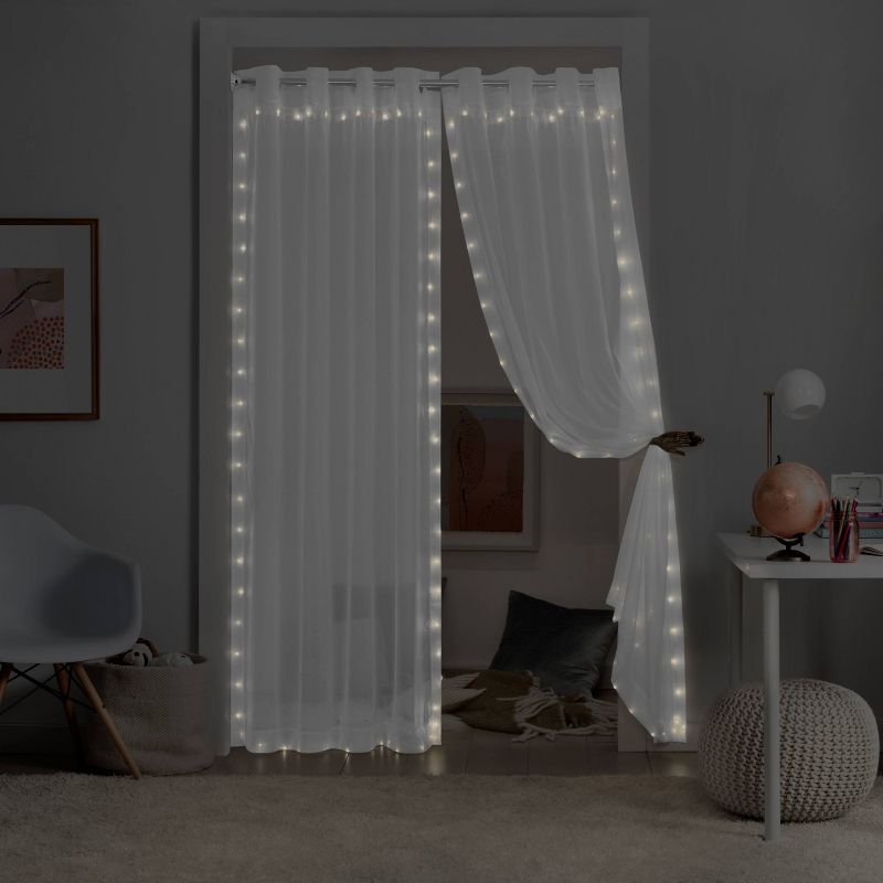 Kids' Sheer Starlight Light Up Hookless Curtain Panel Lights with Remote Control - Eclipse, 4 of 11