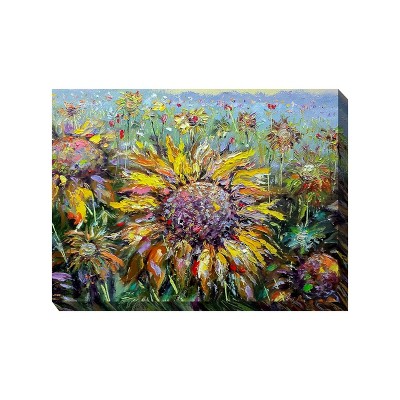 Cottage Garden West of The Wind Sun Queen Colorful 40 x 30 Inch Waterproof Gallery Wrapped Canvas, Outdoor Garden, Yard, Patio All Weather Hanging
