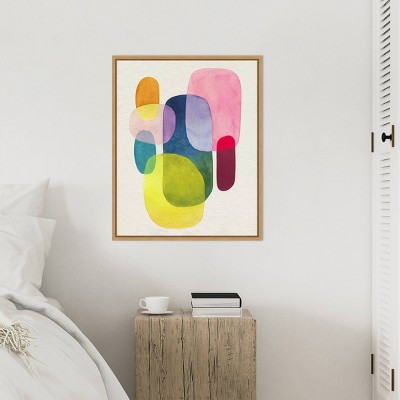 Sunlit Spectrum I Abstract Watercolor Canvas Art with Maple Frame