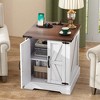 ORRD 19.6" Farmhouse Side Table with Chargers, Rustic Walnut Nightstand with Adjustable Shelves & Barn Door, White - 2 of 4