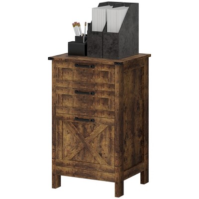 Munora 3-Drawer Vertical File Cabinet, Rustic Farmhouse Office Storage for A4/Letter Size Files, Rustic Brown