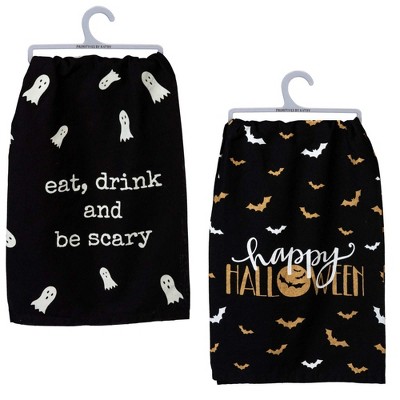 Decor Flour Kitchen Towels Black Bat Halloween Cleaning Supplies Dish Towels