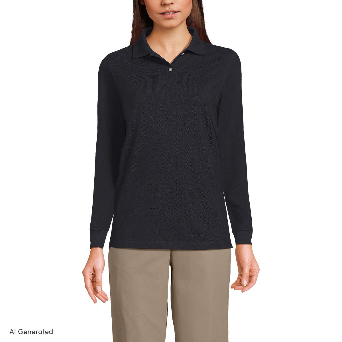 School Uniform Young Women's Long Sleeve Mesh Polo Shirt