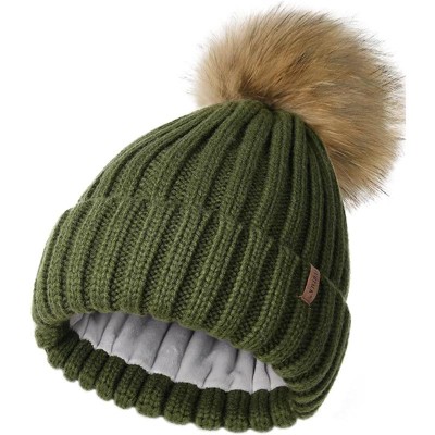 ZUPPAD Womens Winter Beanie Hat Fleece Lined Faux Fur Pom Pom Knitted Warm Beanie for Women Hats 1 Pack