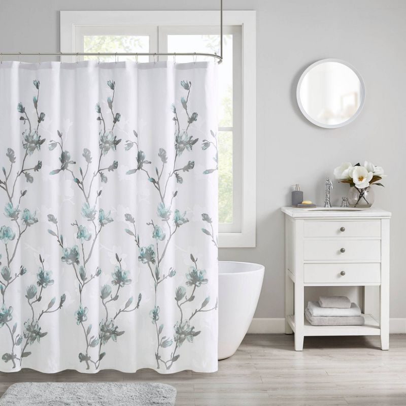 Anise Floral Printed Burnout Shower Curtain, 1 of 5