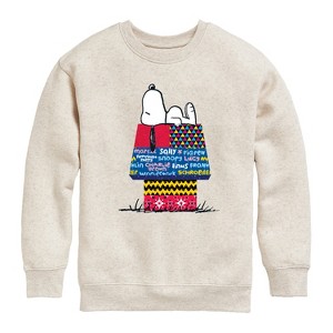 Boys' - Peanuts - Snoopy Patchwork Doghouse Graphic Long Sleeve Fleece Sweatshirt - 1 of 4
