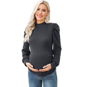 Maternity Shirts Side Button and Ruched Maternity Tunic Tops Casual Puff Long Sleeve Pregnancy Blouse Top Maternity Clothes-style2burgundy XXL - 1 of 2