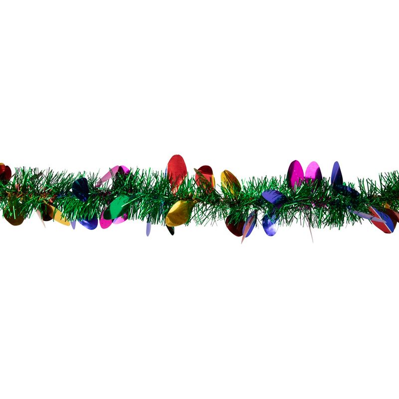 Northlight 50' x 2" Green and Multi-Color Christmas Light Bulb Wrapped Tinsel Garland - Unlit, 3 of 4