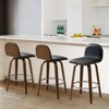 Bekrvio 26" Swivel Counter Height Bar Stools Set of 3 – Mid-Century Modern Upholstered PU Leather & Walnut Bentwood Legs, for Kitchen Island (Black) - 2 of 4