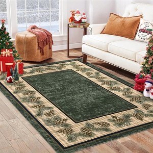 TackView Christmas Area Rug, Washable Bordered Rugs Xmas Throw Carpet, Non Slip Holiday Rug for Entryway Bedroom - 1 of 4