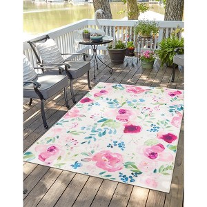 Jill Zarin Caribbean Outdoor Barbados Floral and Botanical Washable Flatweave Woven Area Rug - 1 of 4