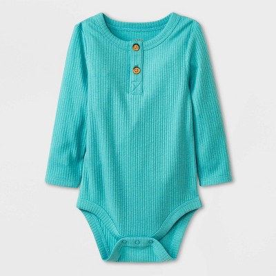 Baby Ribbed Henley Bodysuit - Cat & Jack™ Turquoise Green Newborn