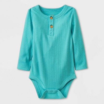Image of Baby Ribbed Henley Bodysuit - Cat & Jack™ Turquoise Green Newborn