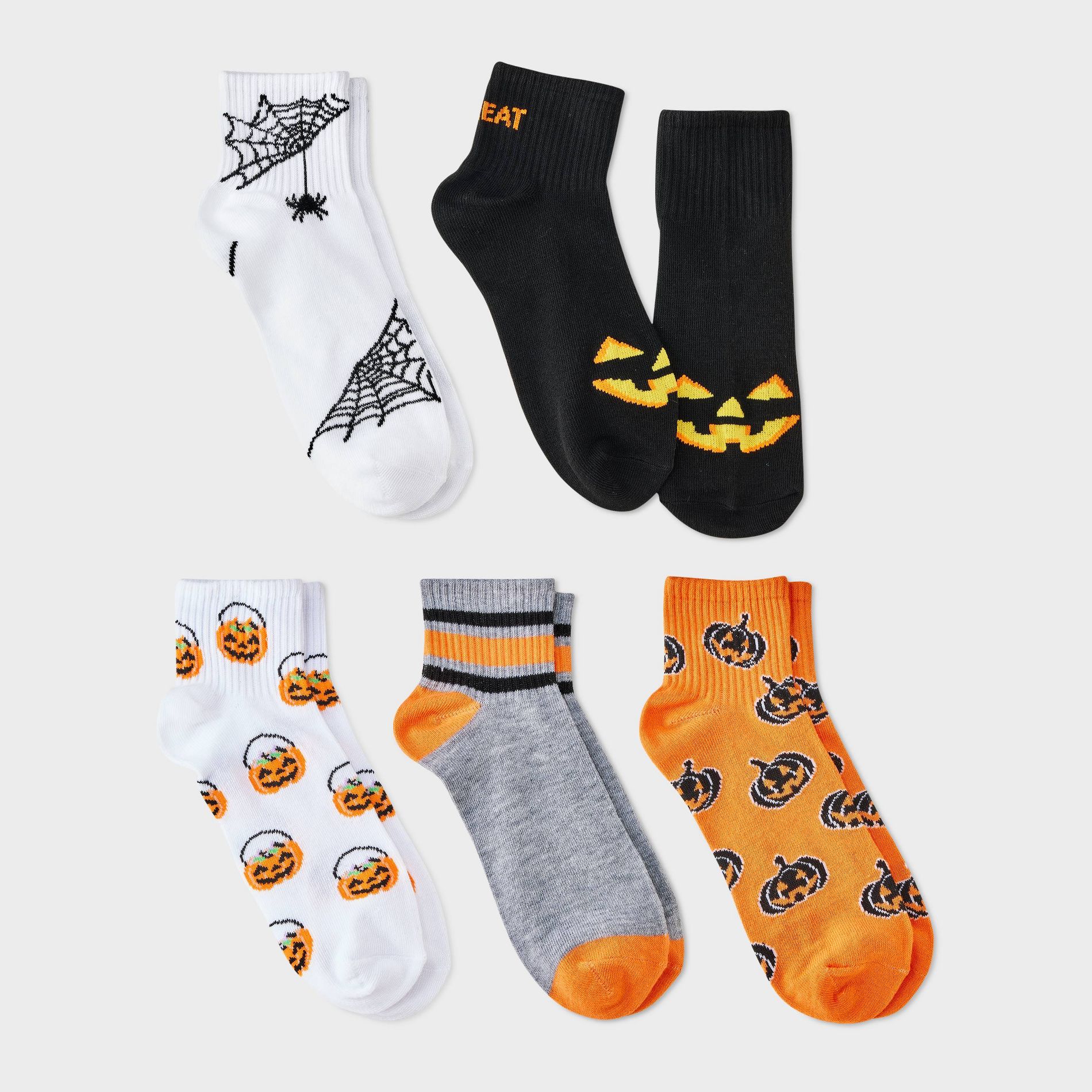 Women's 5pk Trick - or - Treat Ribbed Halloween Ankle Socks - Hyde and EEK! Boutique™ Black/White/Orange 4 - 10