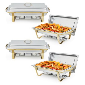 8QT Buffet Servers and Warmers Set, with Lid & Foldable Frame, Rectangular Stainless Steel Chafer Food Warmer for Catering Supplies, Gold - 1 of 4