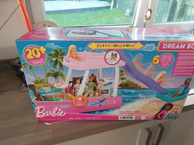 Barbie Boat With Puppy And Accessories, Fits 3 Dolls, Floats In Water, 3 To  7 Year Olds