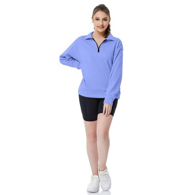 Clearlove Women Half Zip Sweatshirt Oversized Long Sleeve Solid 1/4 Zipper Pullover Top