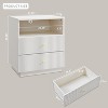 SinCiDo Nightstand w/Charging Station, 21.65" Modern Fluted Bedside Table w/2 Storage Drawers & Open Shelf, Wood End Table for Bedroom - 3 of 4