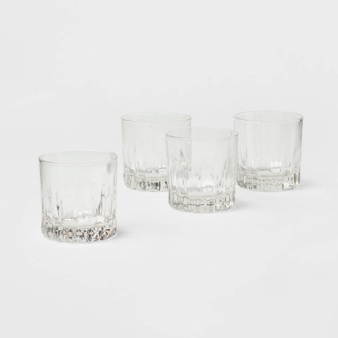 Drinking glass set includes 4 can-shaped old fashioned glasses
