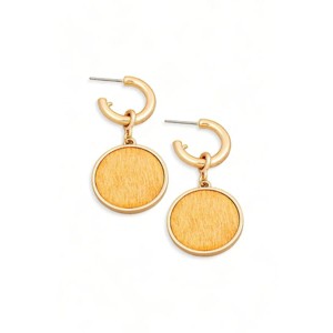 Slickblue Women's Drop Earrings, Solid Wood Disc with Plated Detail, Chic Look, C Hoop Closure, 2", Color Option - 1 of 3