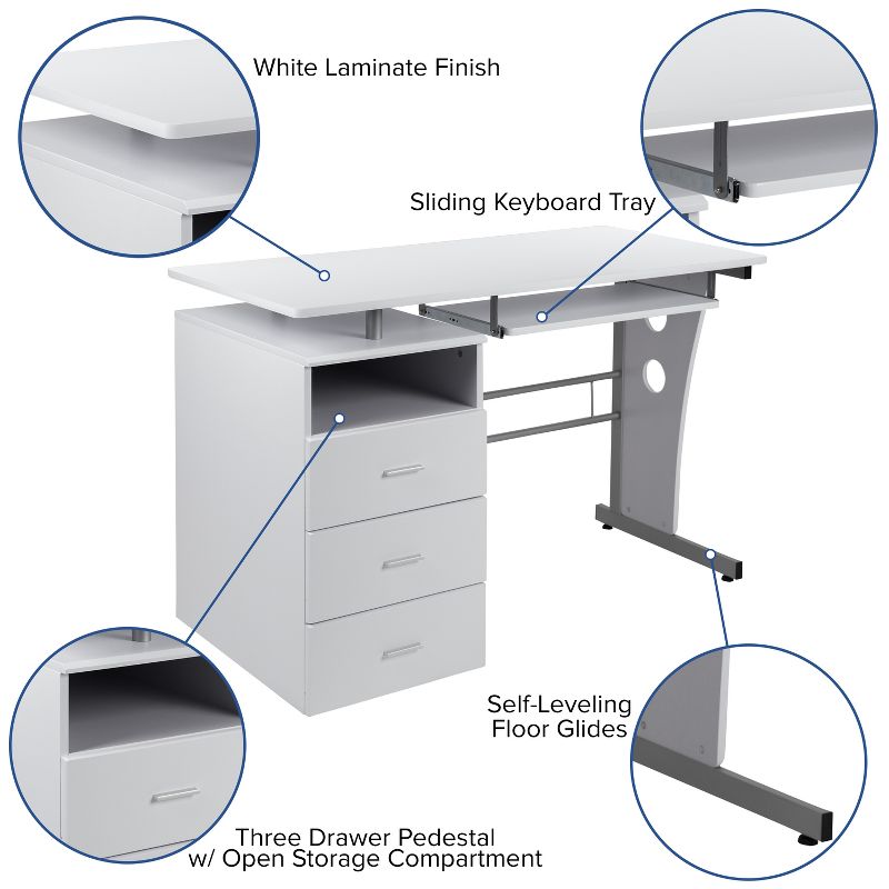 Emma and Oliver Desk with Three Drawer Single Pedestal and Pull-Out Keyboard Tray, 3 of 11