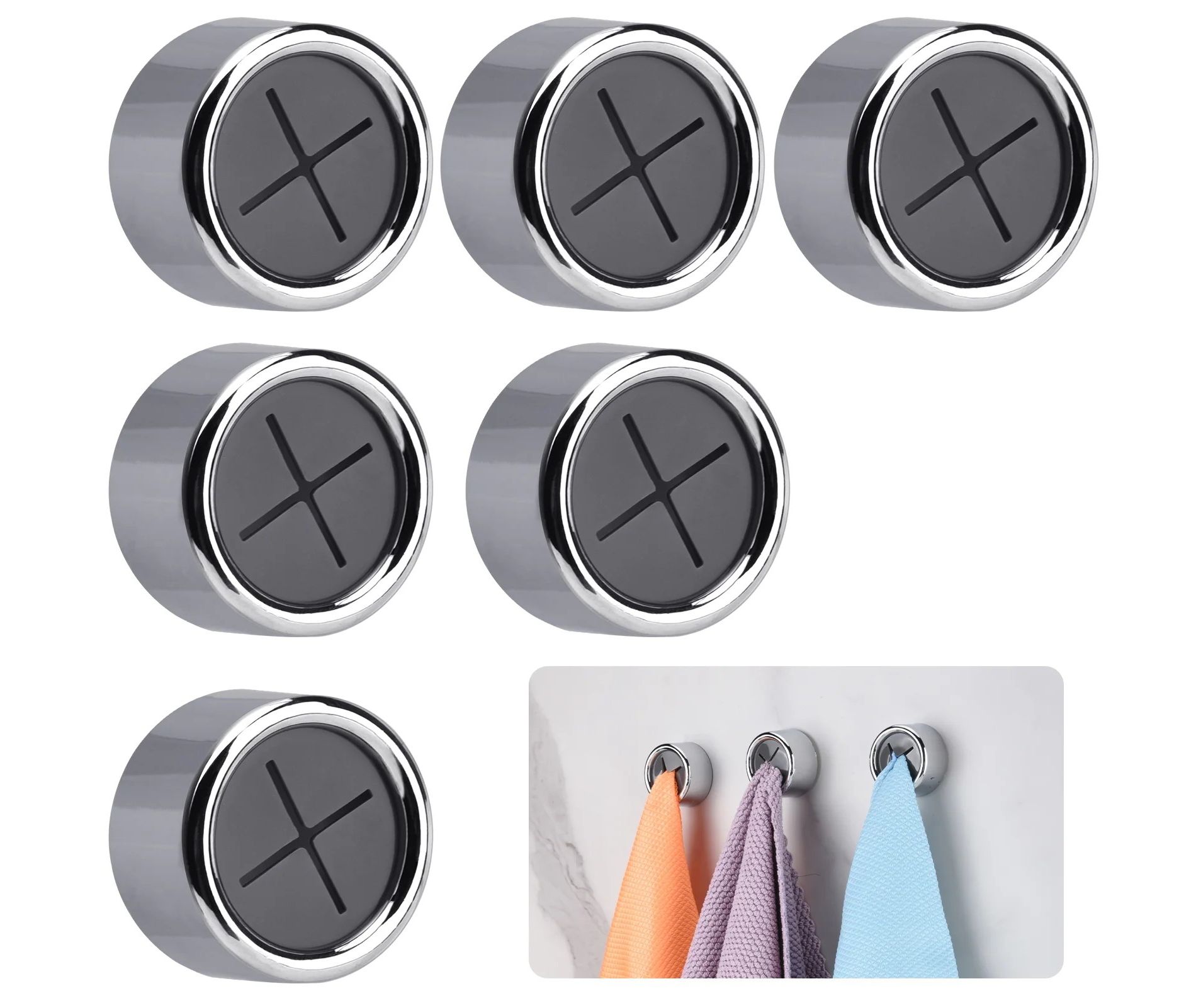6 Pcs Push In Hand Towel Holder, Round No Drill Towel Holder,for Bathroom Kitchen Home Hand and Dish Towels, Gray
