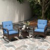Tangkula 3 Piece Outdoor Rocking Set Rattan Rocker Chairs w/ Tempered Glass Coffee Table - 2 of 4