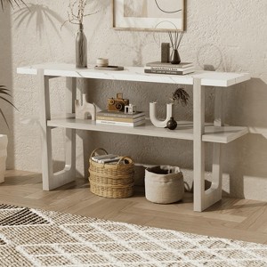 Wooakway Retro Console Table With 2-Tier Open Storage Shelf, Sofa Table, Narrow Entryway Table With Marble-Effect Top For Hallway, Living Room - 1 of 4