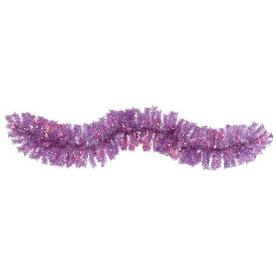 Nearly Natural 6' Pre-lit Pine Artificial Christmas Garland Pink with Warm White Lights: Flocked, 140 Tips, Indoor Decor