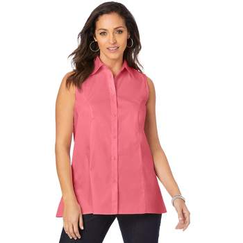 Jessica London Women's Plus Size Stretch Cotton Poplin Sleeveless Shirt