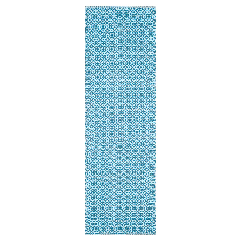 Blue Geometric Design Flatweave Woven Runner 2'3inx7' - Safavieh