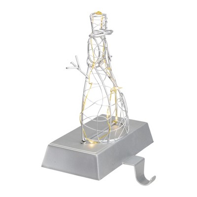 8" LED Lighted Silver Metal Snowman Stocking Holder