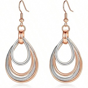 Rose Gold Silver Dangle Earrings - Lightweight Teardrop Chandelier Earrings - Hypoallergenic Fashion Gift - 1 of 4