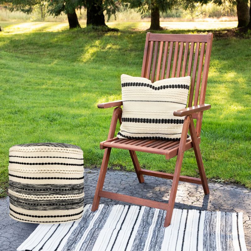Northlight 18" Striped Cream and Black Outdoor Woven Pouf Ottoman, 2 of 7