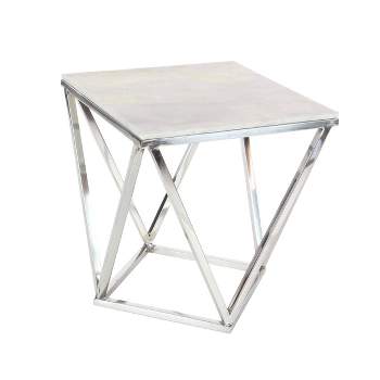 Modern Marble and Stainless Steel Accent Table Silver - Olivia & May