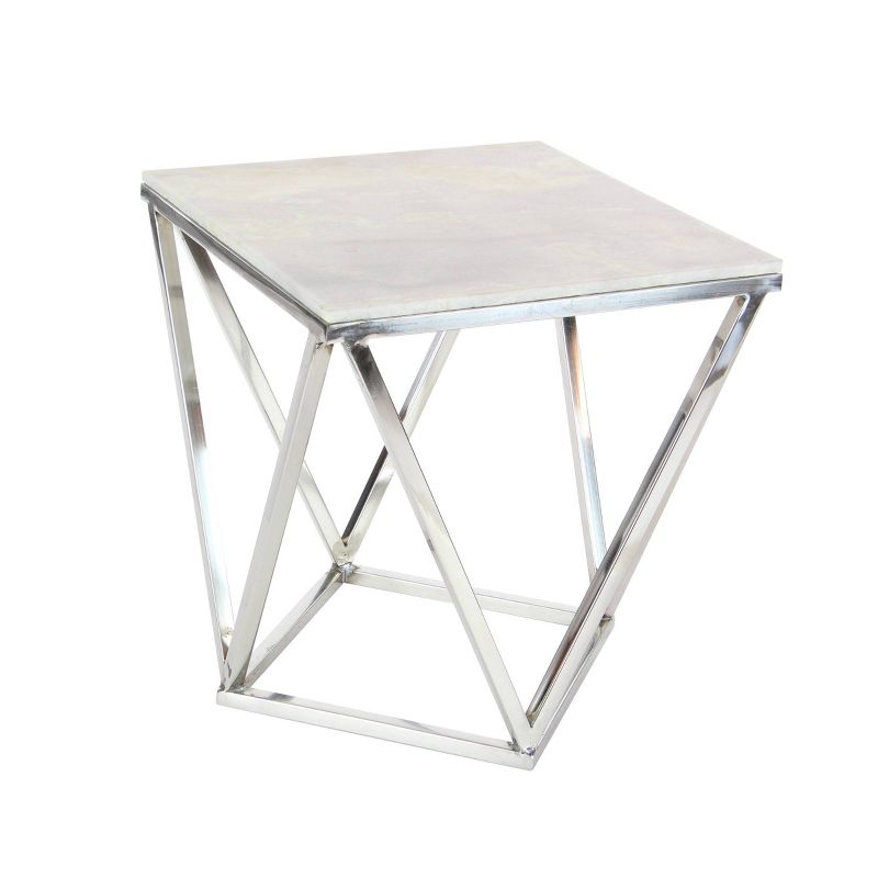Modern Marble and Stainless Steel Accent Table Silver - Olivia &#38; May, 1 of 7