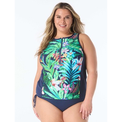 Beach House Sport Plus Racer Zip Front Tankini Top