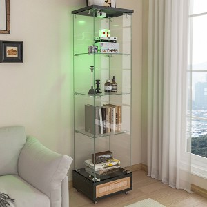 KTMBDW Glass Display Cabinet 4-Tier with Drawer, Curio Cabinets Tempered Glass Floor Standing Bookshelf for Bedroom Living Room - 1 of 4